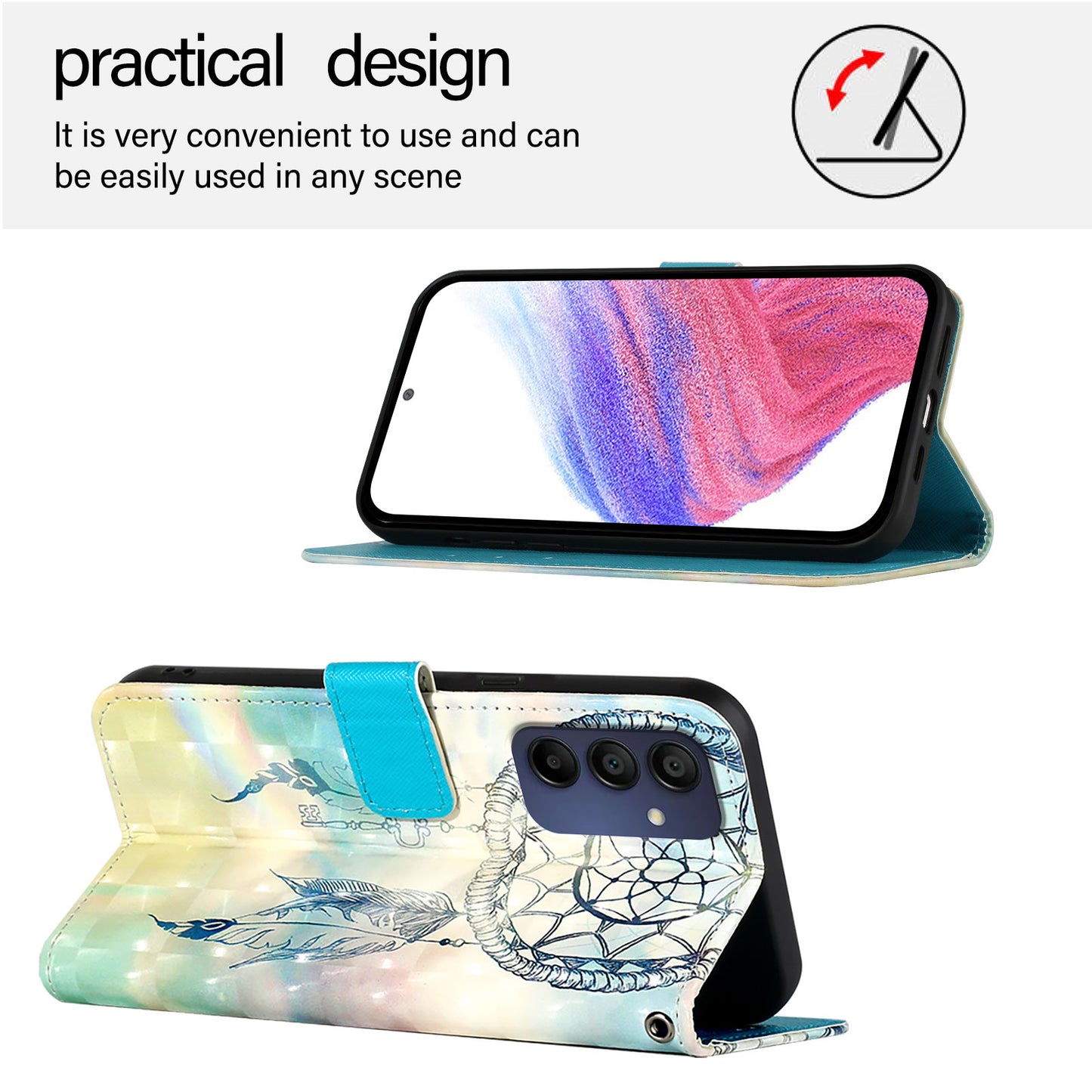 For Samsung Galaxy A16 5G / A16 4G Leather Case YB Pattern Printing Leather Series-2 Pattern Printing Wallet Stand Cover - Dream Wind Chime