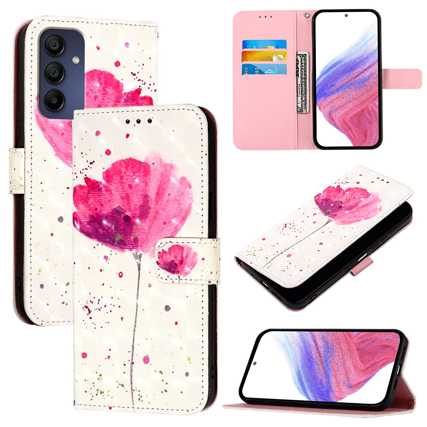 For Samsung Galaxy A16 5G / A16 4G Leather Case YB Pattern Printing Leather Series-2 Pattern Printing Wallet Stand Cover - Flower