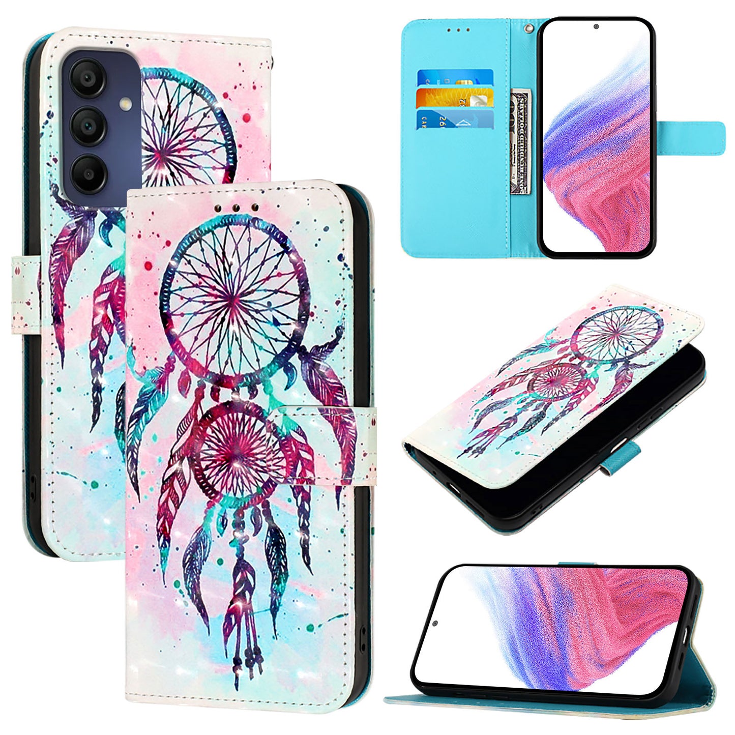 For Samsung Galaxy A16 5G / A16 4G Leather Case YB Pattern Printing Leather Series-2 Pattern Printing Wallet Stand Cover - Colorful Wind Chime