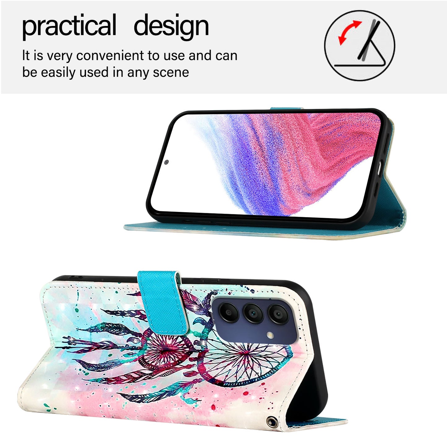 For Samsung Galaxy A16 5G / A16 4G Leather Case YB Pattern Printing Leather Series-2 Pattern Printing Wallet Stand Cover - Colorful Wind Chime