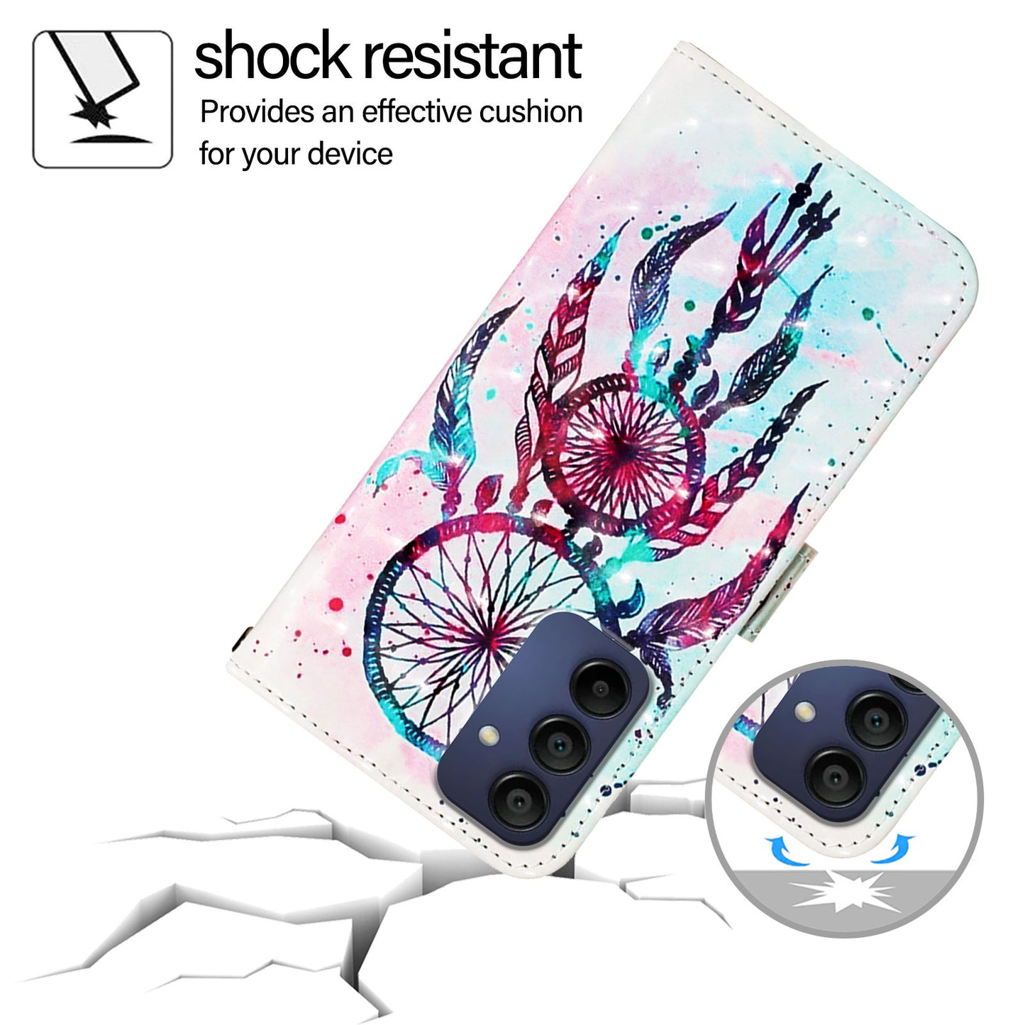 For Samsung Galaxy A16 5G / A16 4G Leather Case YB Pattern Printing Leather Series-2 Pattern Printing Wallet Stand Cover - Colorful Wind Chime