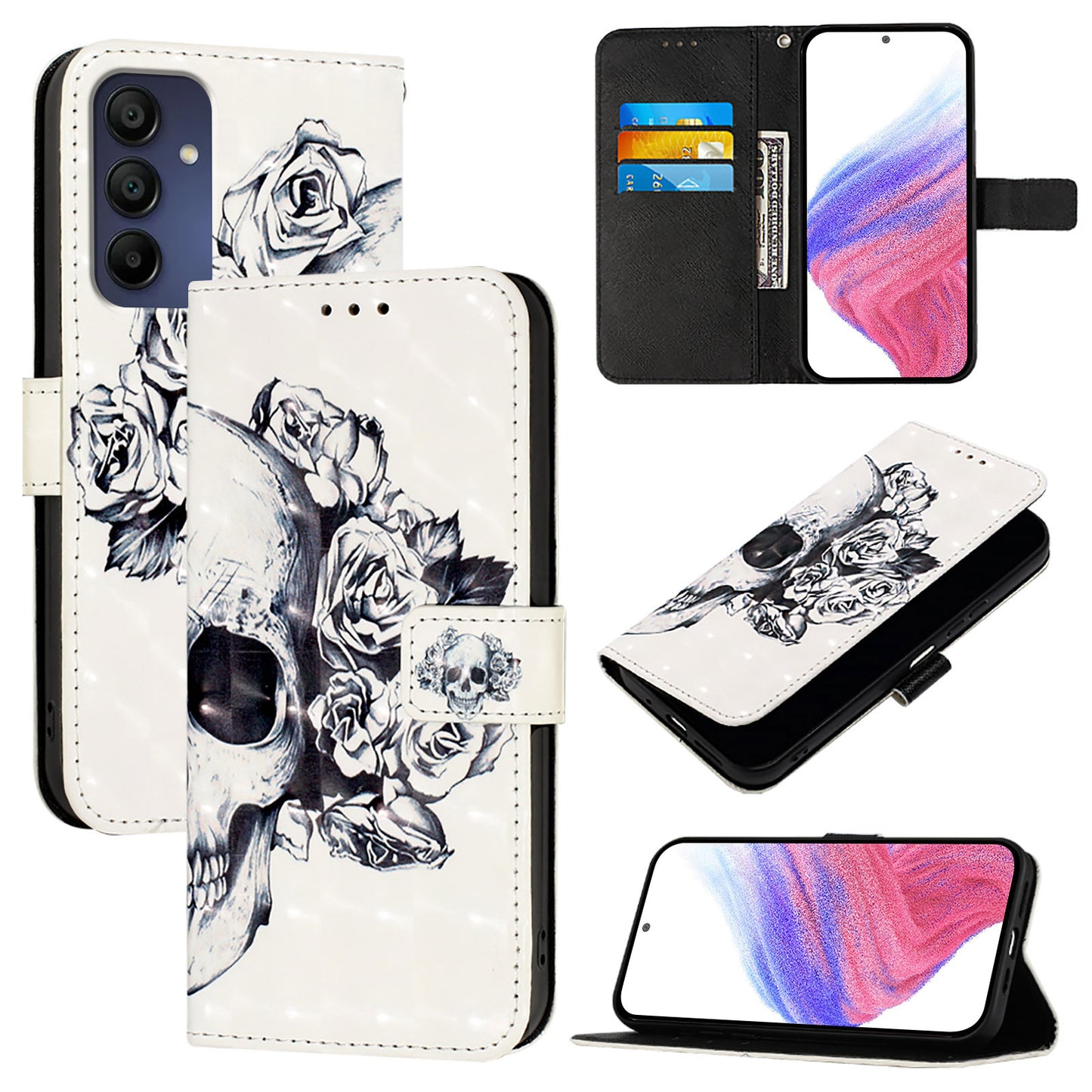 For Samsung Galaxy A16 5G / A16 4G Leather Case YB Pattern Printing Leather Series-2 Pattern Printing Wallet Stand Cover - Skull