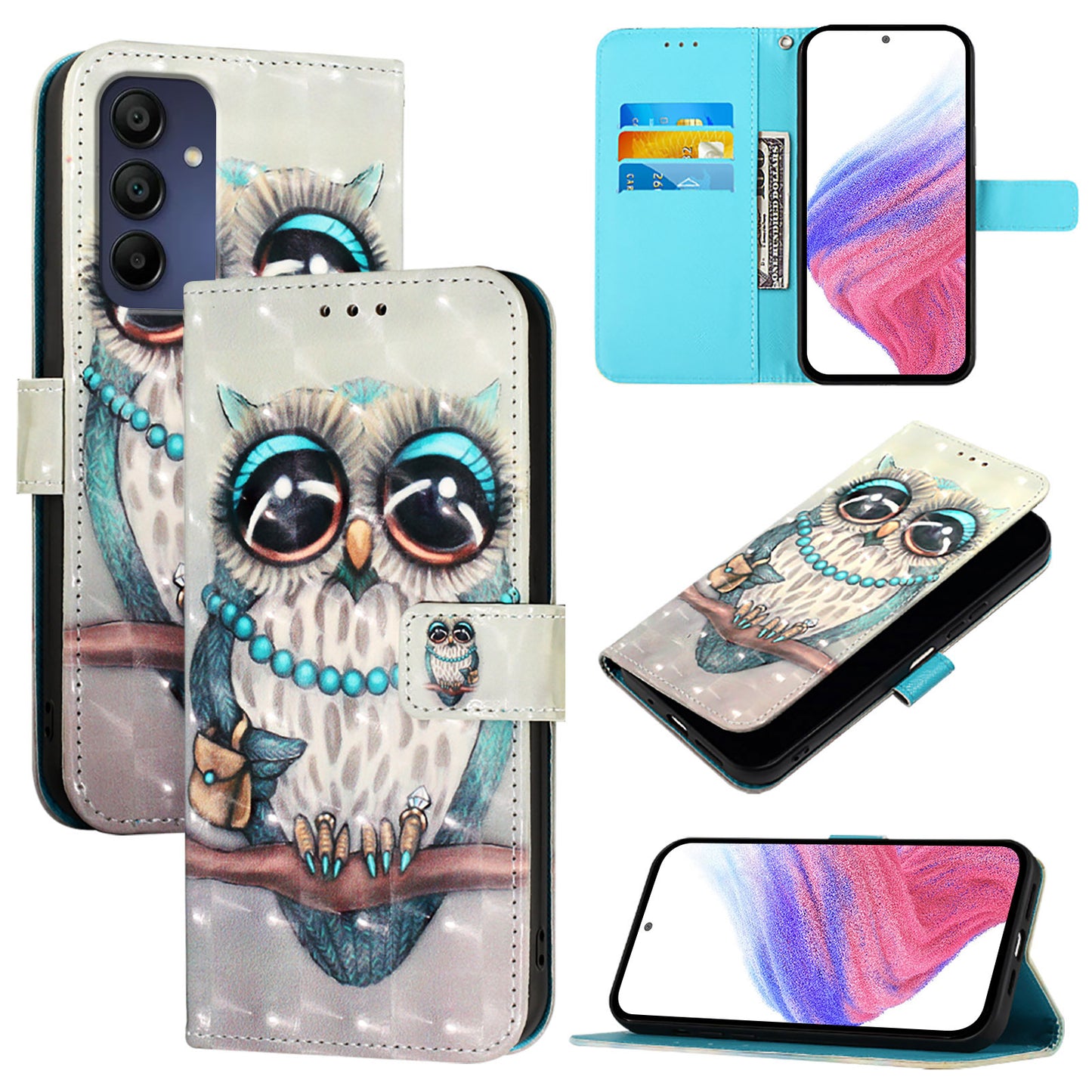 For Samsung Galaxy A16 5G / A16 4G Leather Case YB Pattern Printing Leather Series-2 Pattern Printing Wallet Stand Cover - Grey Owl