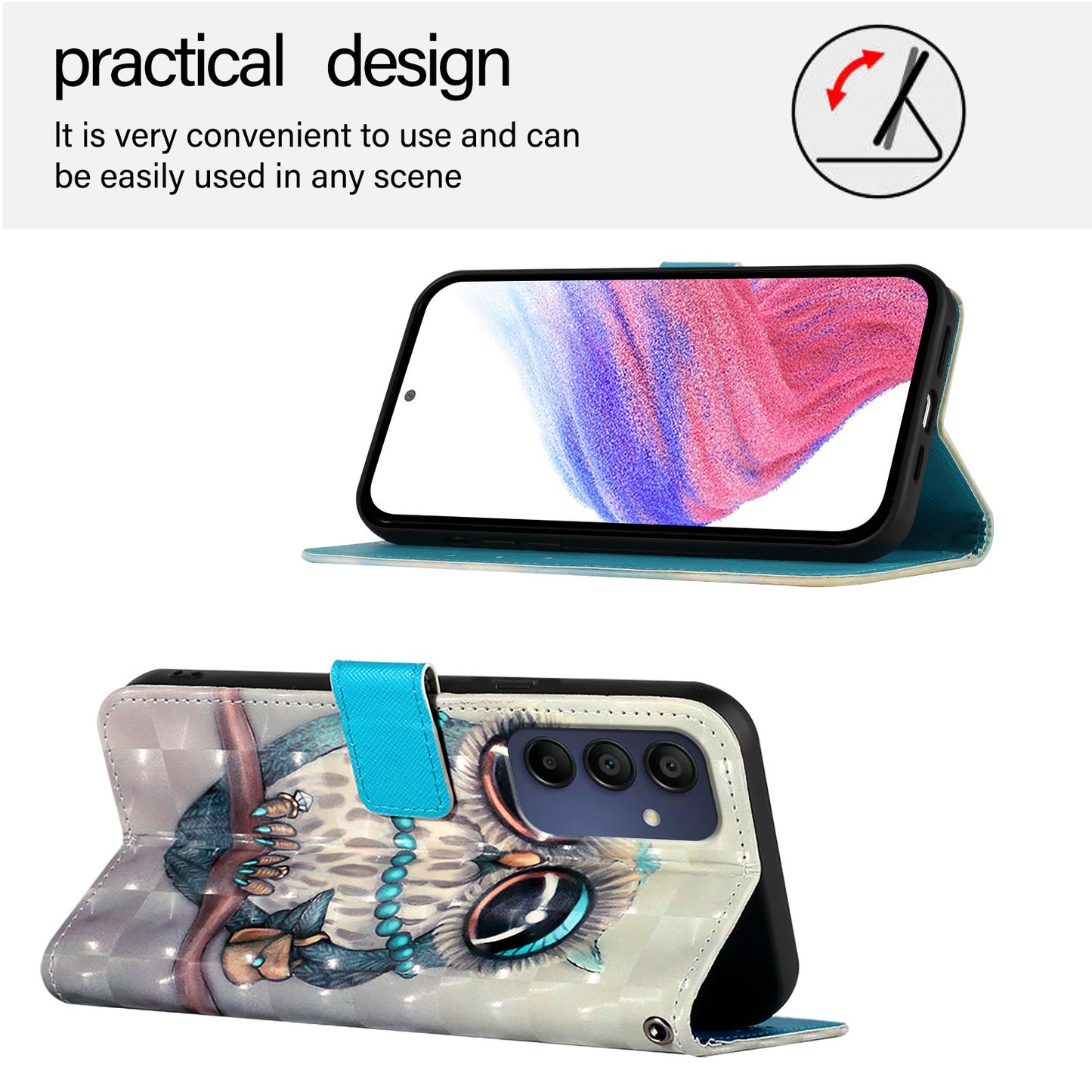 For Samsung Galaxy A16 5G / A16 4G Leather Case YB Pattern Printing Leather Series-2 Pattern Printing Wallet Stand Cover - Grey Owl