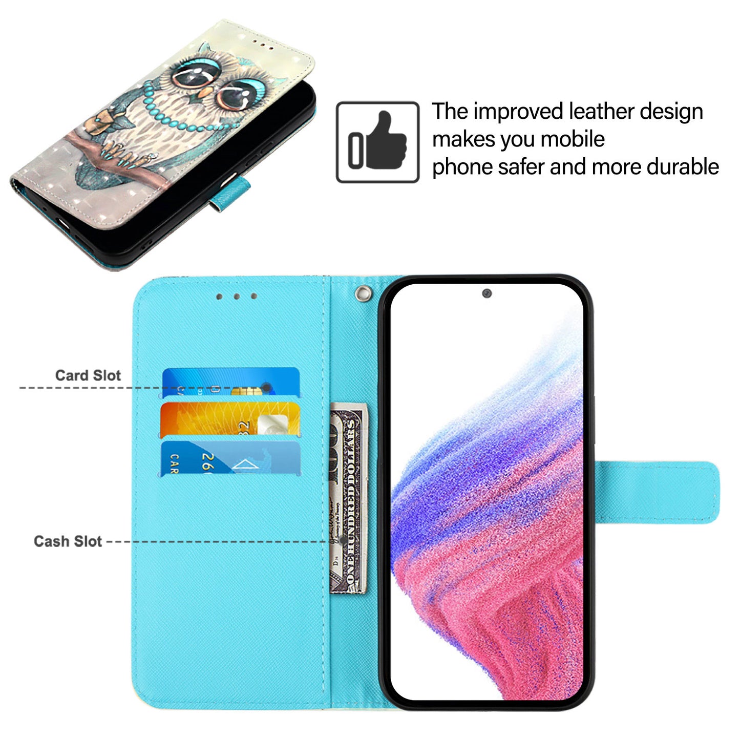 For Samsung Galaxy A16 5G / A16 4G Leather Case YB Pattern Printing Leather Series-2 Pattern Printing Wallet Stand Cover - Grey Owl