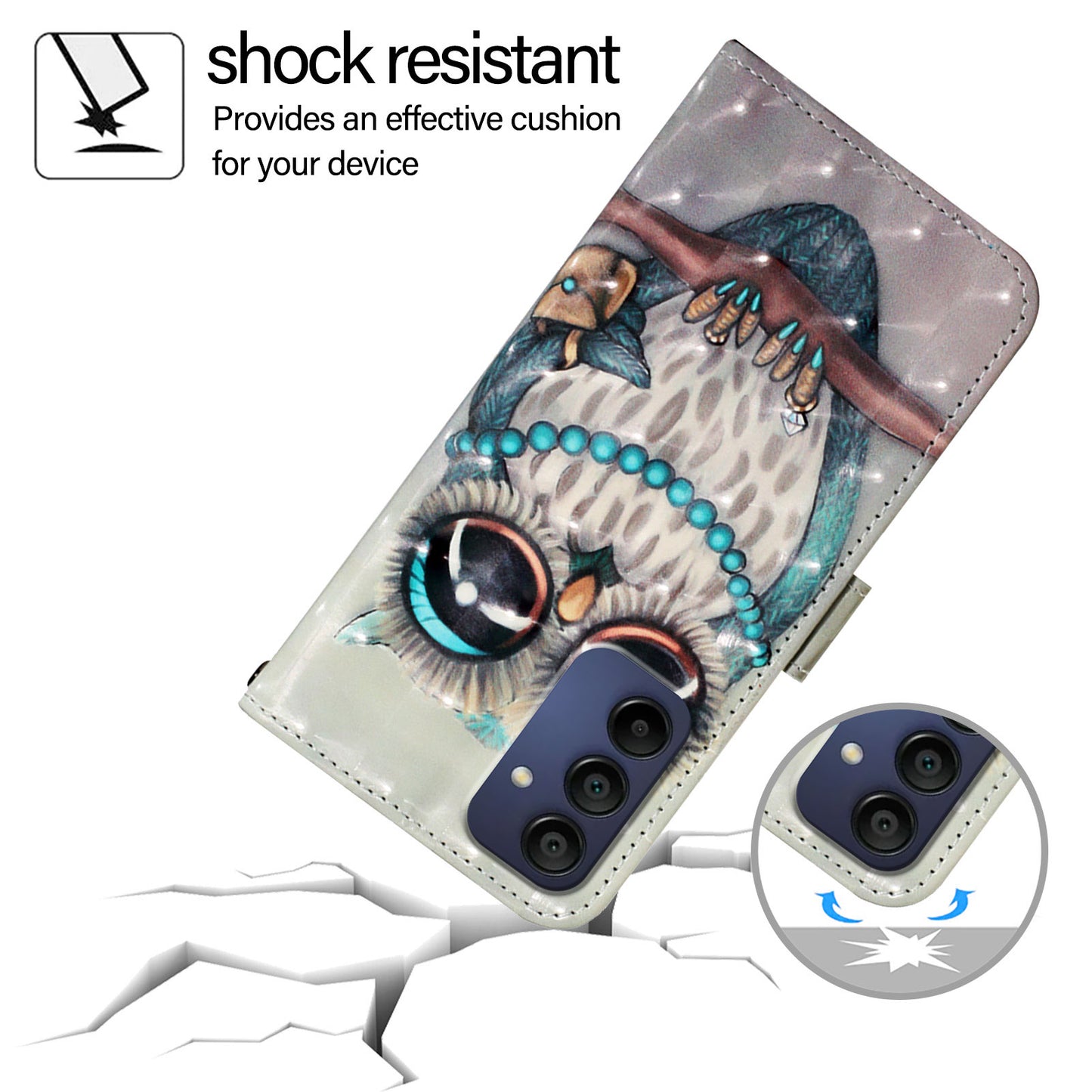 For Samsung Galaxy A16 5G / A16 4G Leather Case YB Pattern Printing Leather Series-2 Pattern Printing Wallet Stand Cover - Grey Owl