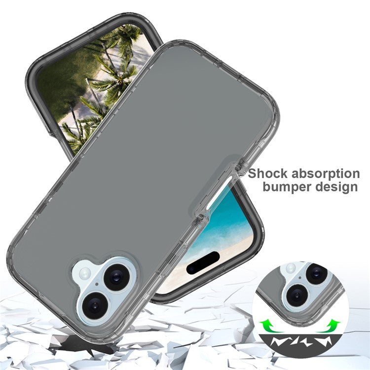 For iPhone 16 Case Shockproof TPU+PC Hybrid Phone Cover - Black