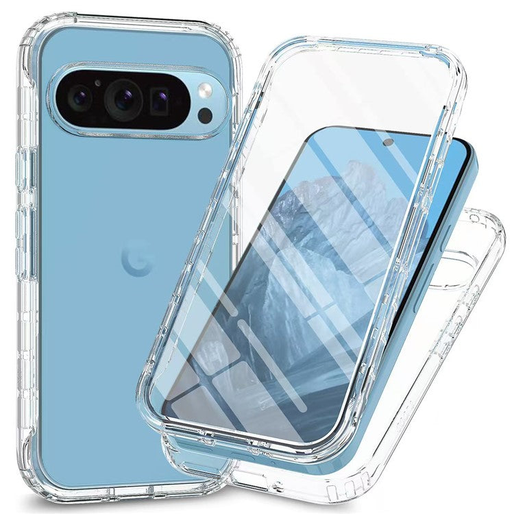 For Google Pixel 9 Pro XL Case TPU+PC Full Protection Shockproof Phone Cover with PET Screen Guard - Transparent