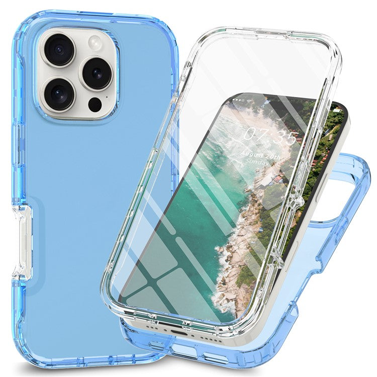 For iPhone 16 Pro Case TPU+PC Full Protection Shockproof Phone Cover with PET Screen Guard - Blue