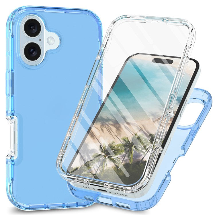 For iPhone 16 Case TPU+PC Full Protection Shockproof Phone Cover with PET Screen Guard - Blue