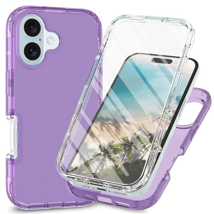 For iPhone 16 Case TPU+PC Full Protection Shockproof Phone Cover with PET Screen Guard - Purple