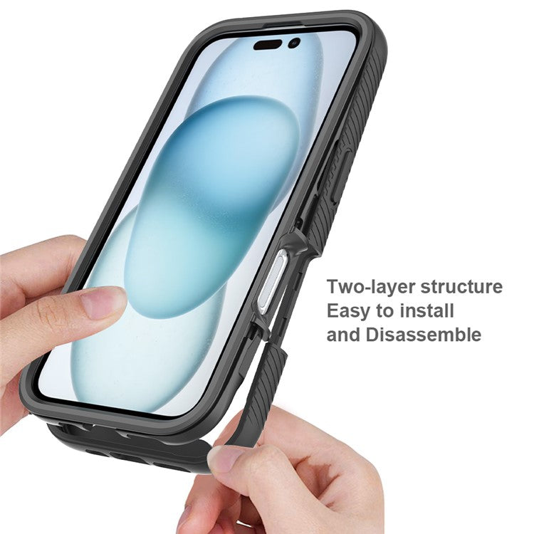For iPhone 16 Magnetic Case PC+TPU Phone Cover with PET Screen Film All-Around Protection - Baby Blue