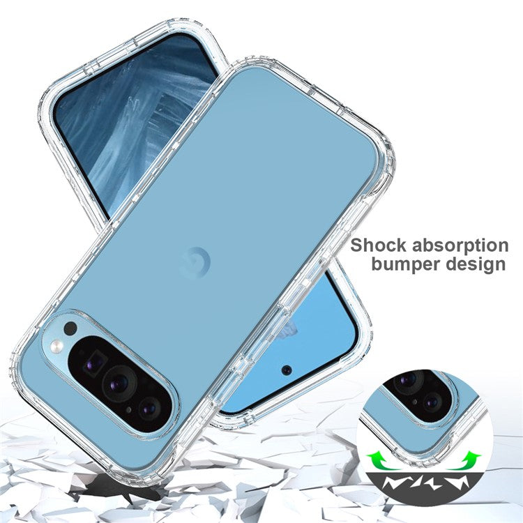For Google Pixel 9 Pro XL Case Shockproof TPU+PC Hybrid Phone Cover - Transparent