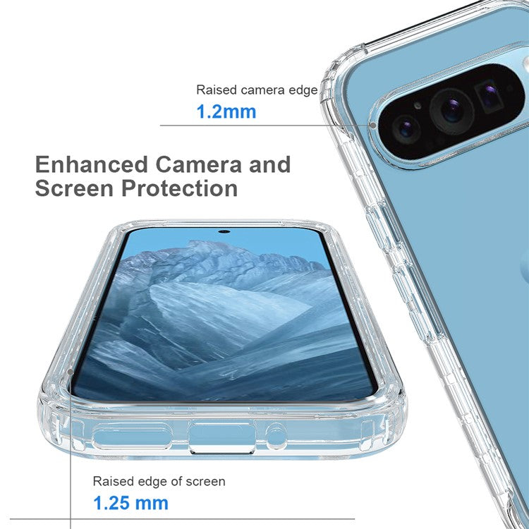 For Google Pixel 9 / 9 Pro Case Shockproof TPU+PC Hybrid Phone Cover - Transparent