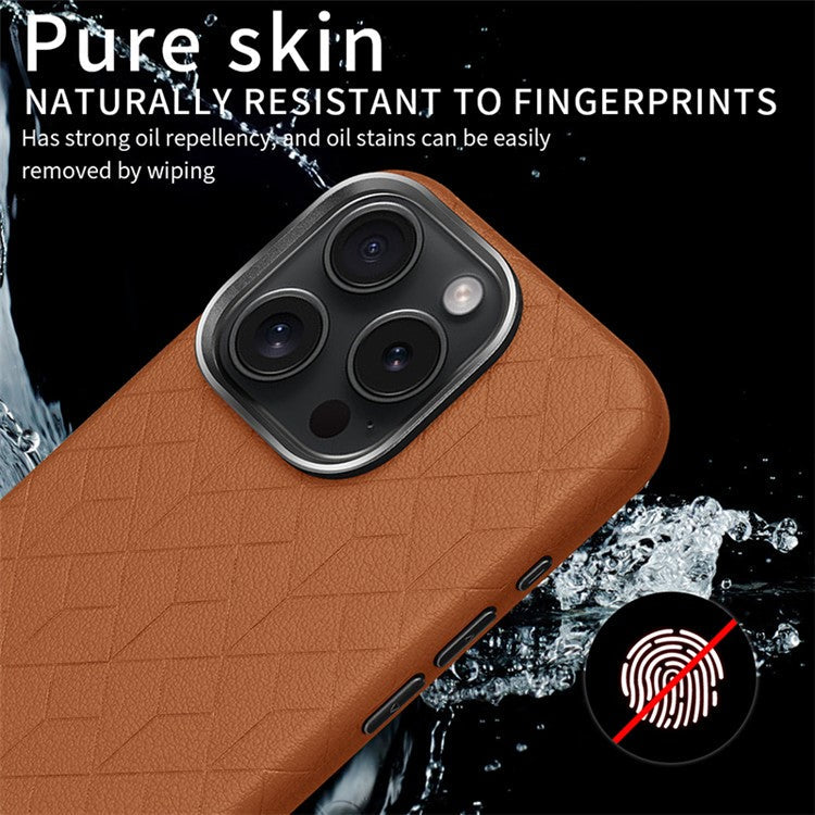 For iPhone 16 Pro Case Imprinted Anti-Fingerprint PU+TPU Phone Cover with Metal Buttons - Grey