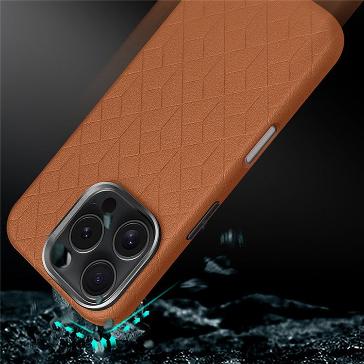 For iPhone 16 Pro Case Imprinted Anti-Fingerprint PU+TPU Phone Cover with Metal Buttons - Grey