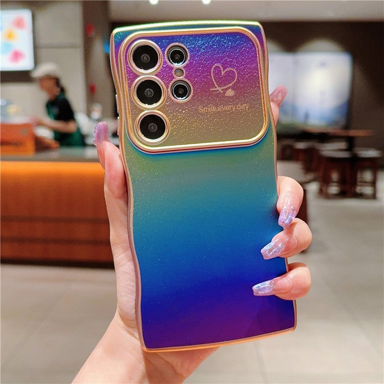 For Samsung Galaxy S24 Ultra Case Curly Shape Love Heart TPU Phone Cover Iridescent Gradient - Colorful