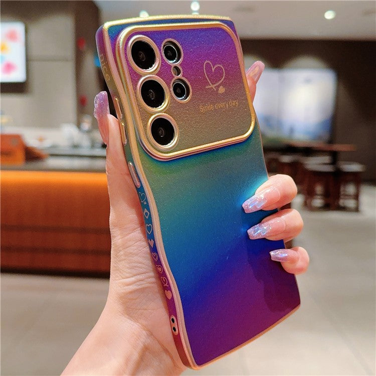 For Samsung Galaxy S24 Ultra Case Curly Shape Love Heart TPU Phone Cover Iridescent Gradient - Colorful