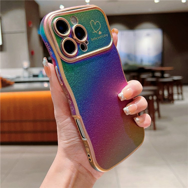 For iPhone 16 Pro Case Curly Shape Love Heart TPU Phone Cover Iridescent Gradient - Colorful