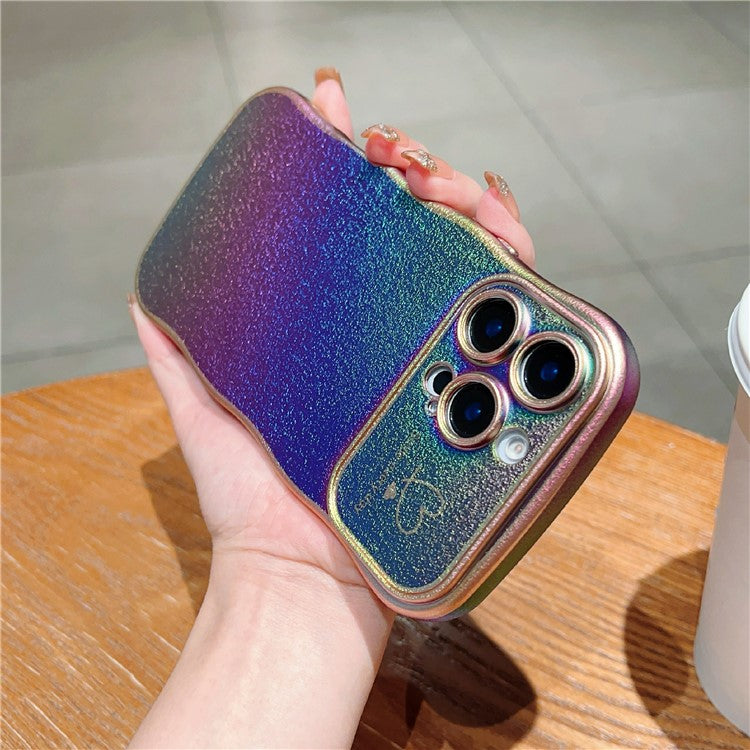For iPhone 16 Pro Case Curly Shape Love Heart TPU Phone Cover Iridescent Gradient - Colorful