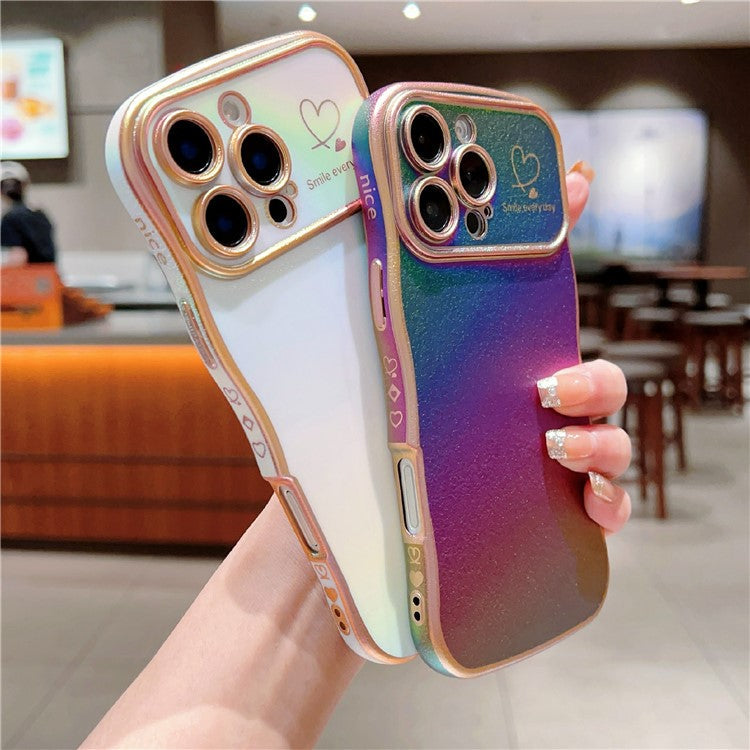 For iPhone 16 Pro Case Curly Shape Love Heart TPU Phone Cover Iridescent Gradient - Colorful