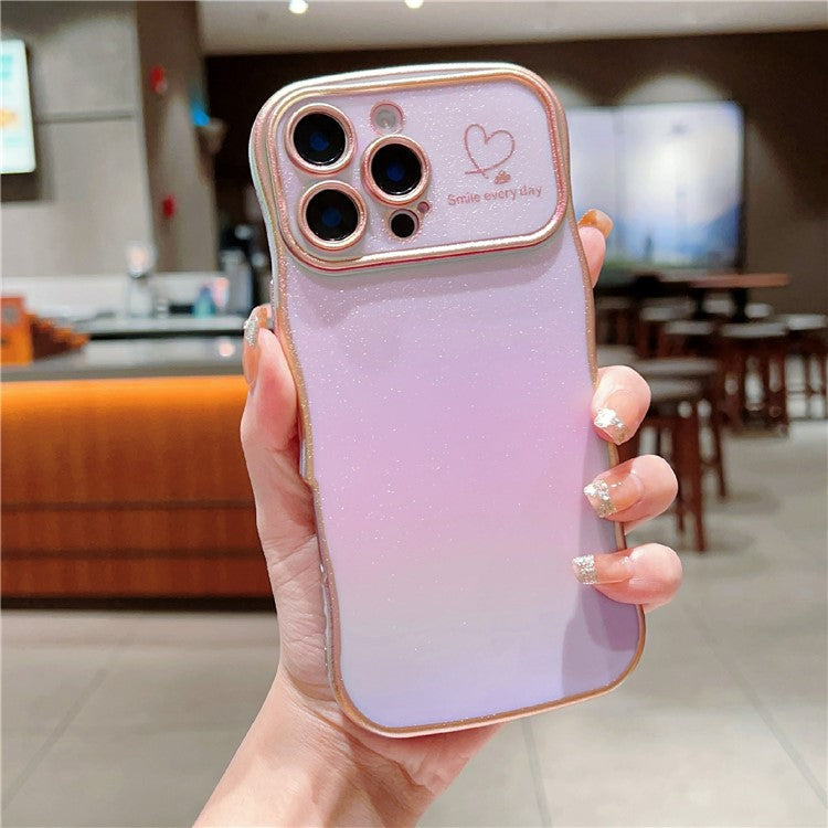 For iPhone 16 Pro Case Curly Shape Love Heart TPU Phone Cover Iridescent Gradient - Colorful Purple