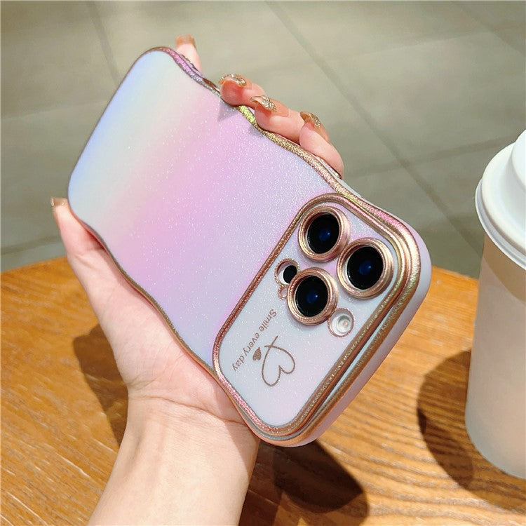 For iPhone 16 Pro Case Curly Shape Love Heart TPU Phone Cover Iridescent Gradient - Colorful Purple