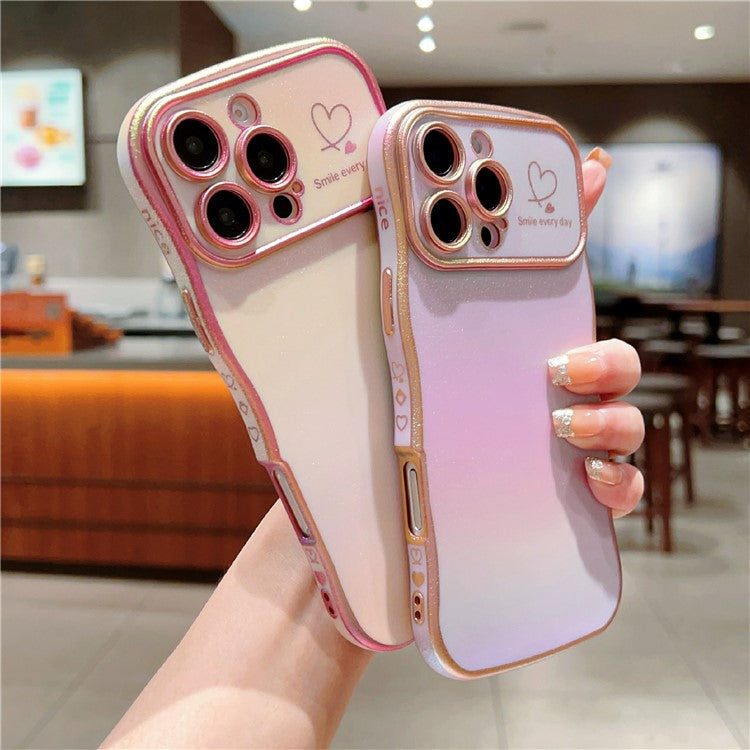 For iPhone 16 Pro Case Curly Shape Love Heart TPU Phone Cover Iridescent Gradient - Colorful Purple