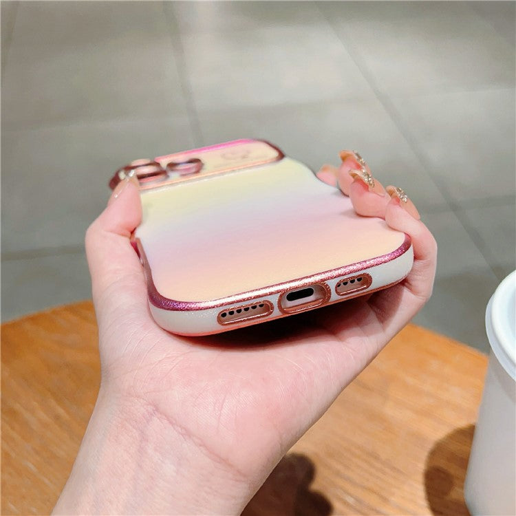 For iPhone 16 Pro Case Curly Shape Love Heart TPU Phone Cover Iridescent Gradient - Colorful Purple