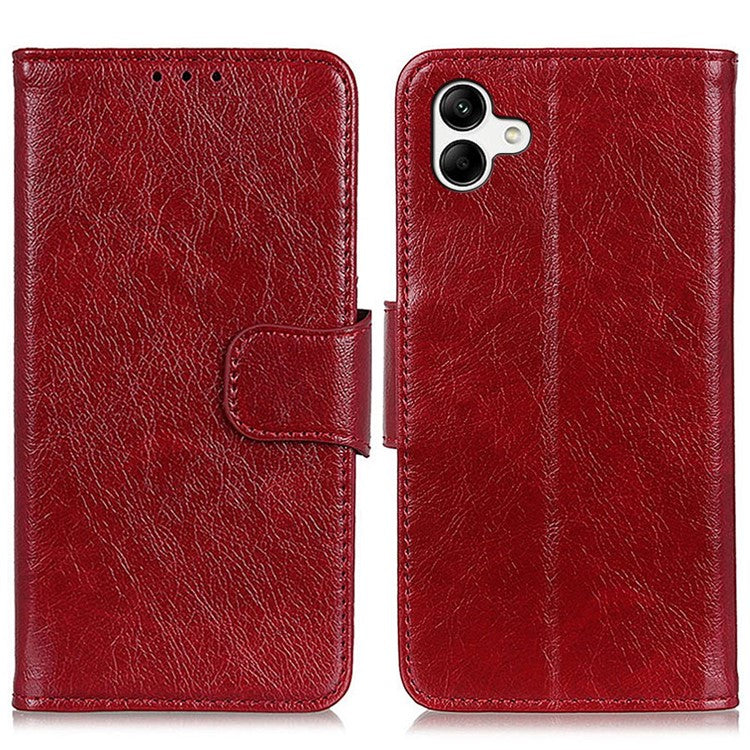 For Samsung Galaxy A04 4G (164.4 x 76.3 x 9.1 mm) Split Leather Nappa Texture Stand Case Anti-scratch Phone Wallet Cover - Red