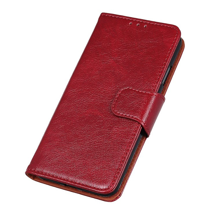 For Samsung Galaxy A04 4G (164.4 x 76.3 x 9.1 mm) Split Leather Nappa Texture Stand Case Anti-scratch Phone Wallet Cover - Red