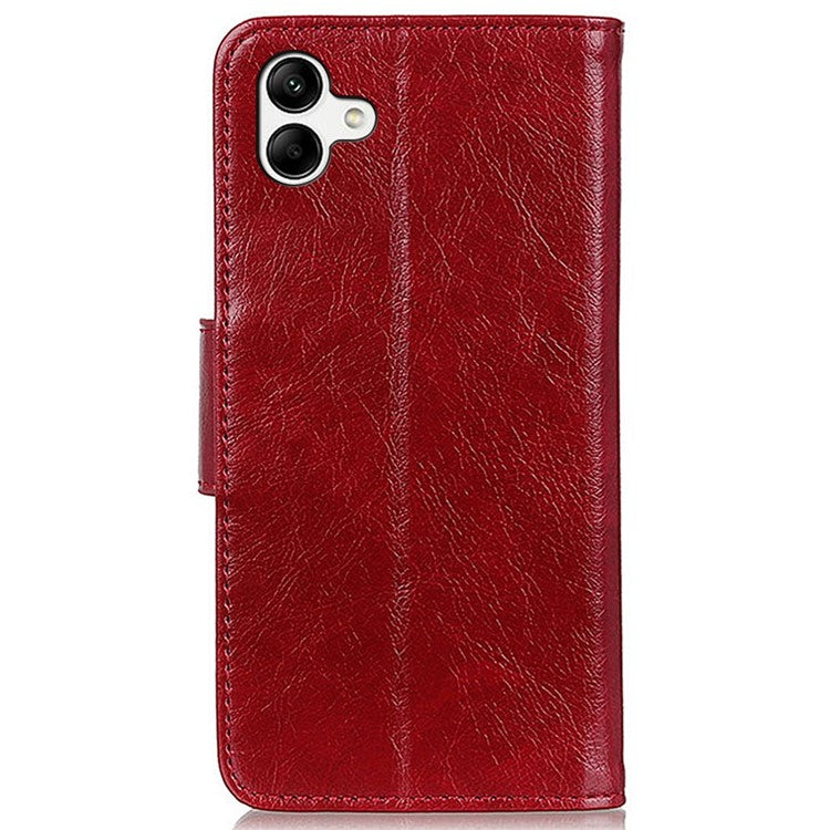 For Samsung Galaxy A04 4G (164.4 x 76.3 x 9.1 mm) Split Leather Nappa Texture Stand Case Anti-scratch Phone Wallet Cover - Red