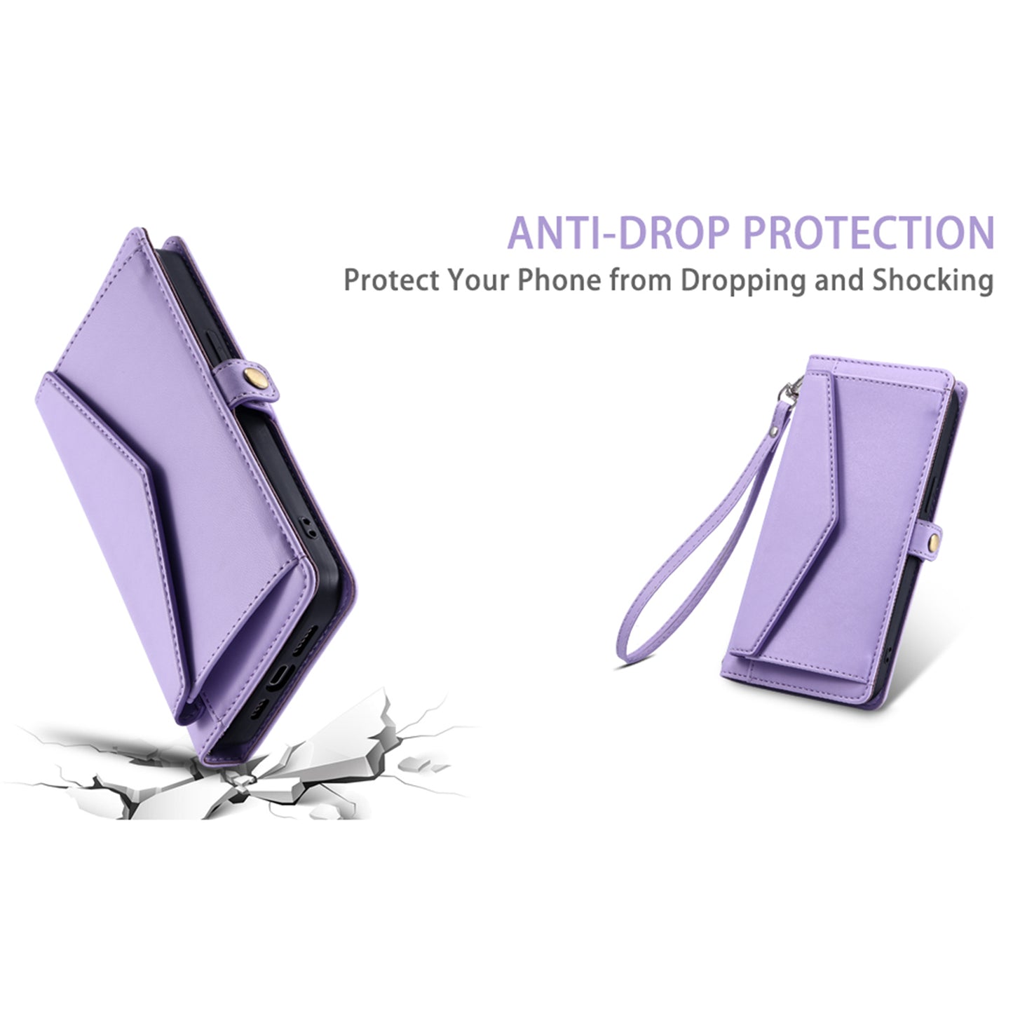 For Samsung Galaxy A06 Leather Case with Wrist Strap Wallet Stand Phone Cover - Purple