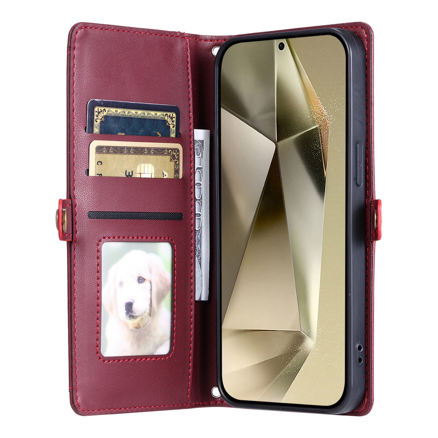 For Samsung Galaxy A16 5G / A16 4G Leather Case with Wrist Strap Wallet Stand Phone Cover - Wine Red