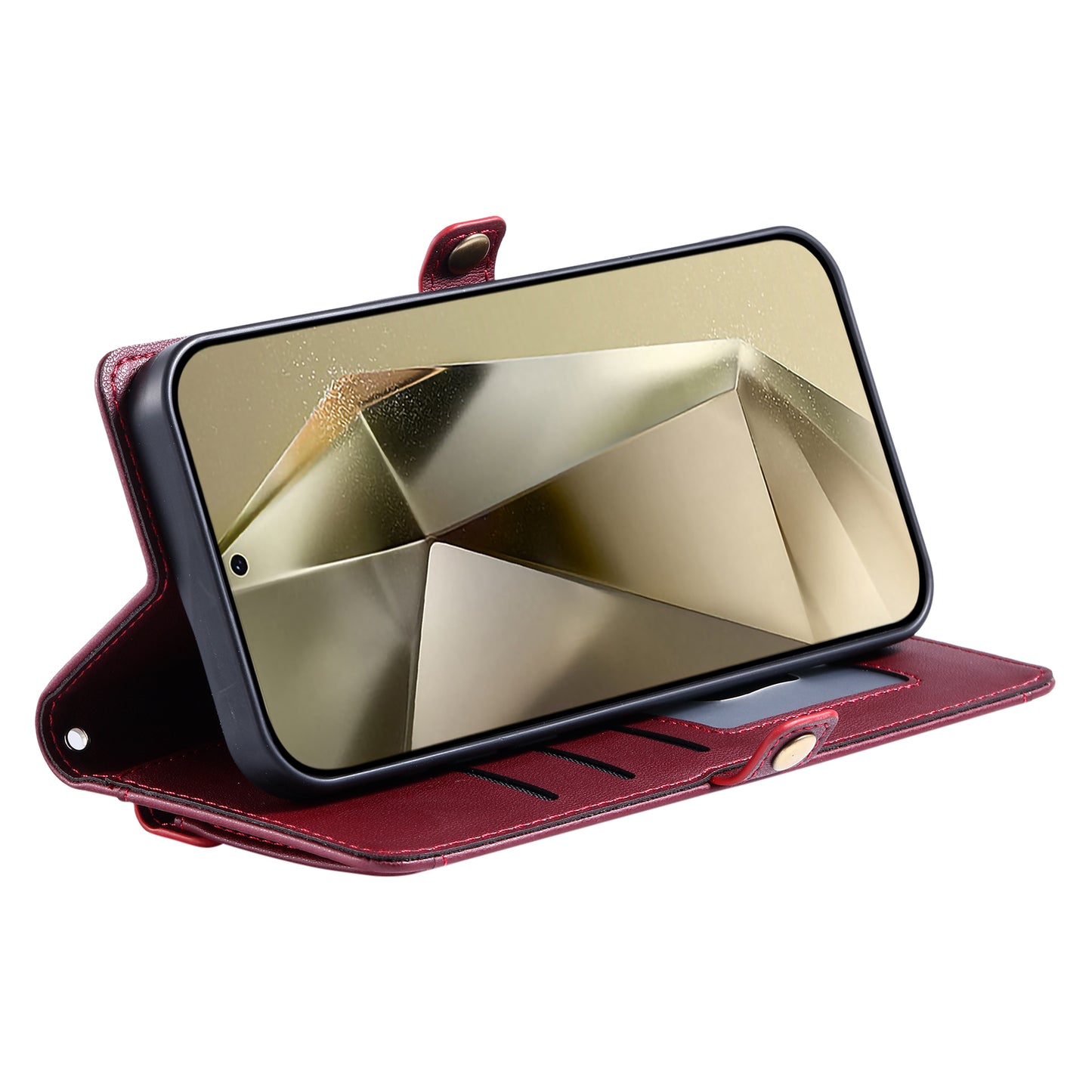 For Samsung Galaxy A16 5G / A16 4G Leather Case with Wrist Strap Wallet Stand Phone Cover - Wine Red