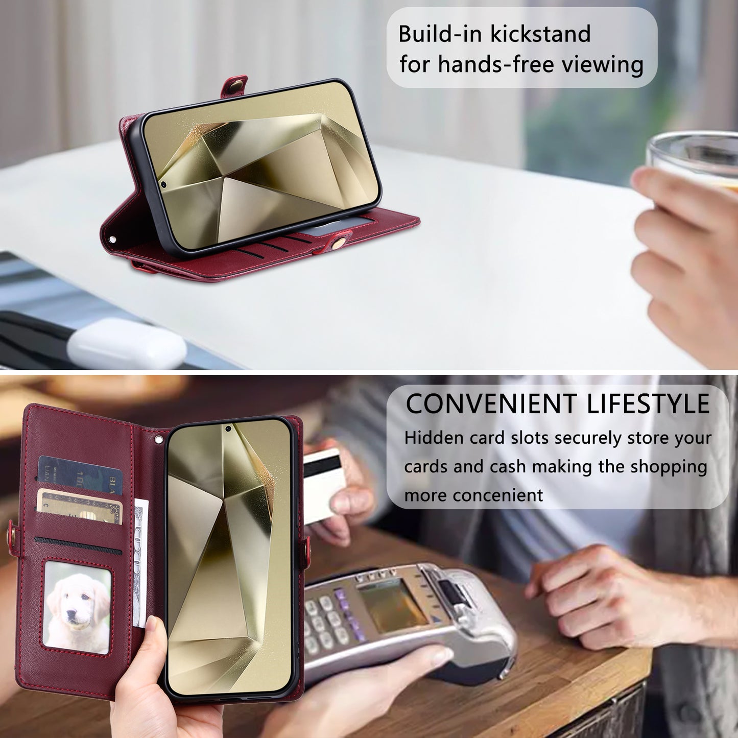 For Samsung Galaxy A16 5G / A16 4G Leather Case with Wrist Strap Wallet Stand Phone Cover - Wine Red