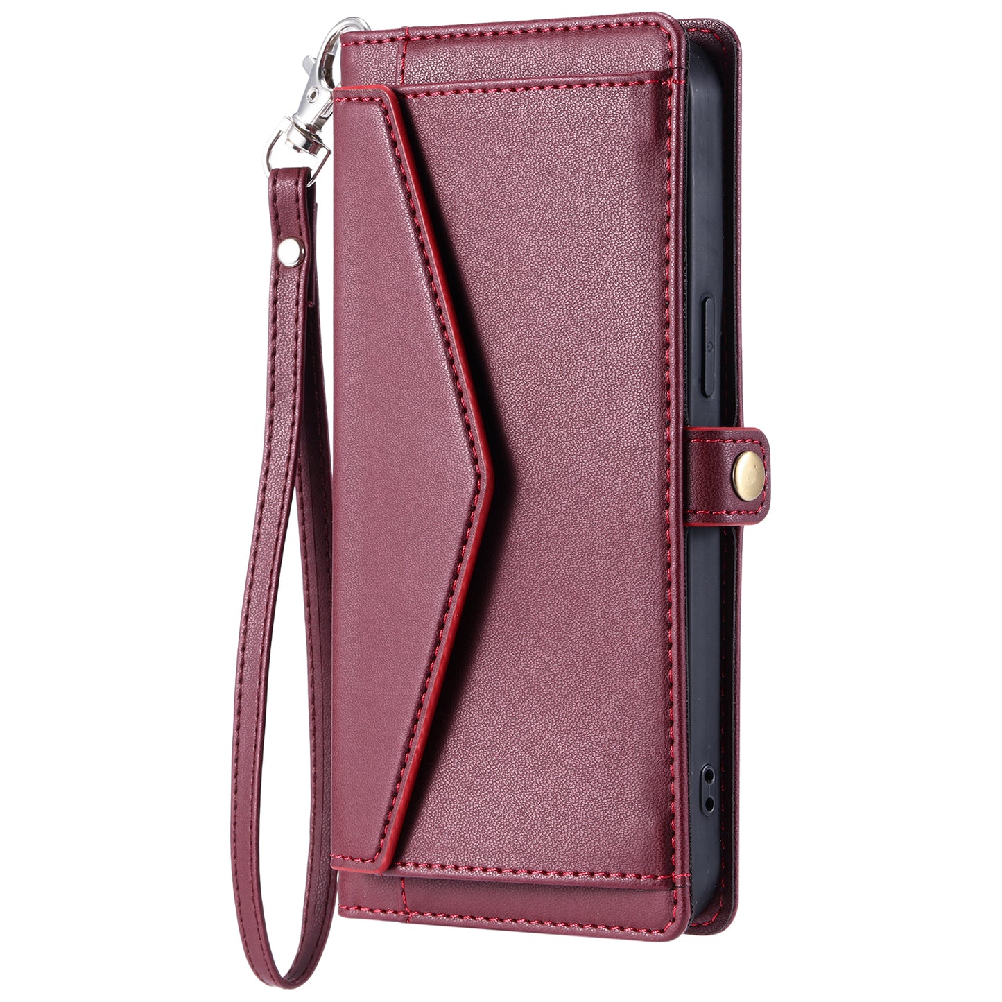 For Samsung Galaxy A16 5G / A16 4G Leather Case with Wrist Strap Wallet Stand Phone Cover - Wine Red