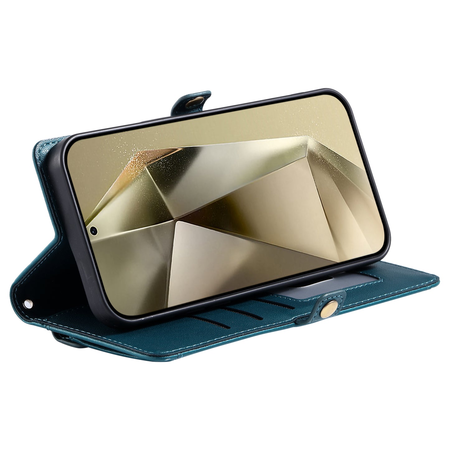 For Samsung Galaxy A16 5G / A16 4G Leather Case with Wrist Strap Wallet Stand Phone Cover - Blackish Green