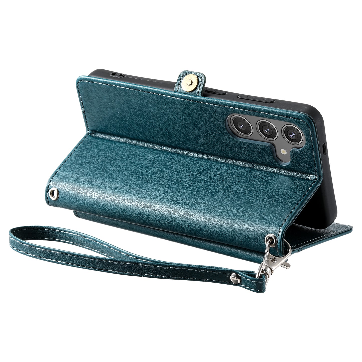 For Samsung Galaxy A16 5G / A16 4G Leather Case with Wrist Strap Wallet Stand Phone Cover - Blackish Green