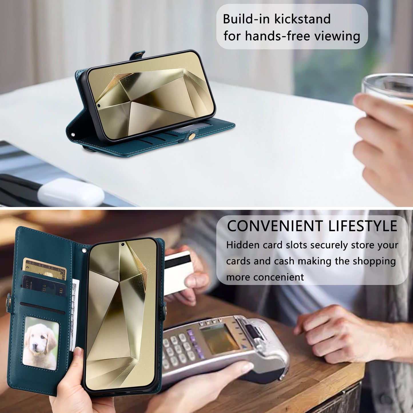 For Samsung Galaxy A16 5G / A16 4G Leather Case with Wrist Strap Wallet Stand Phone Cover - Blackish Green