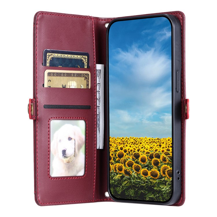 For Google Pixel 9 Pro / Pixel 9 Leather Case with Wrist Strap Wallet Stand Phone Cover - Wine Red