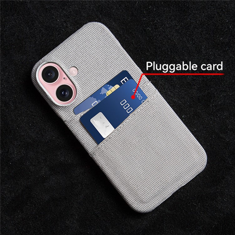 For iPhone 16 Case Cloth + PC Hard Phone Cover with Dual Card Slots - Green