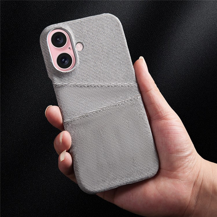 For iPhone 16 Case Cloth + PC Hard Phone Cover with Dual Card Slots - Yellow