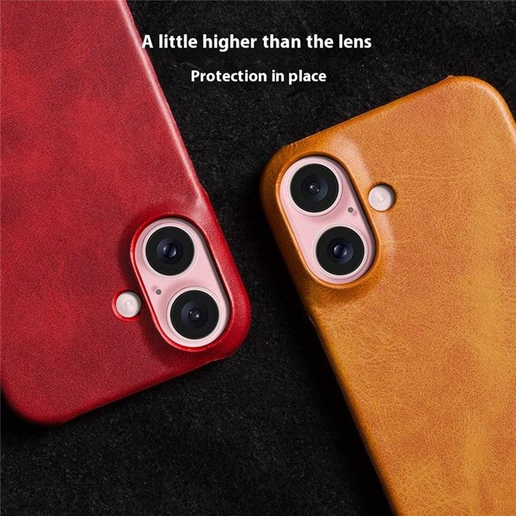 For iPhone 16 Case Calf Texture PU Leather Hard PC Protective Phone Cover - Red