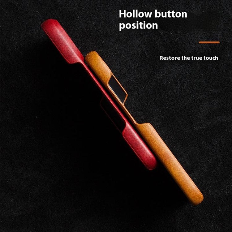 For iPhone 16 Case Calf Texture PU Leather Hard PC Protective Phone Cover - Red