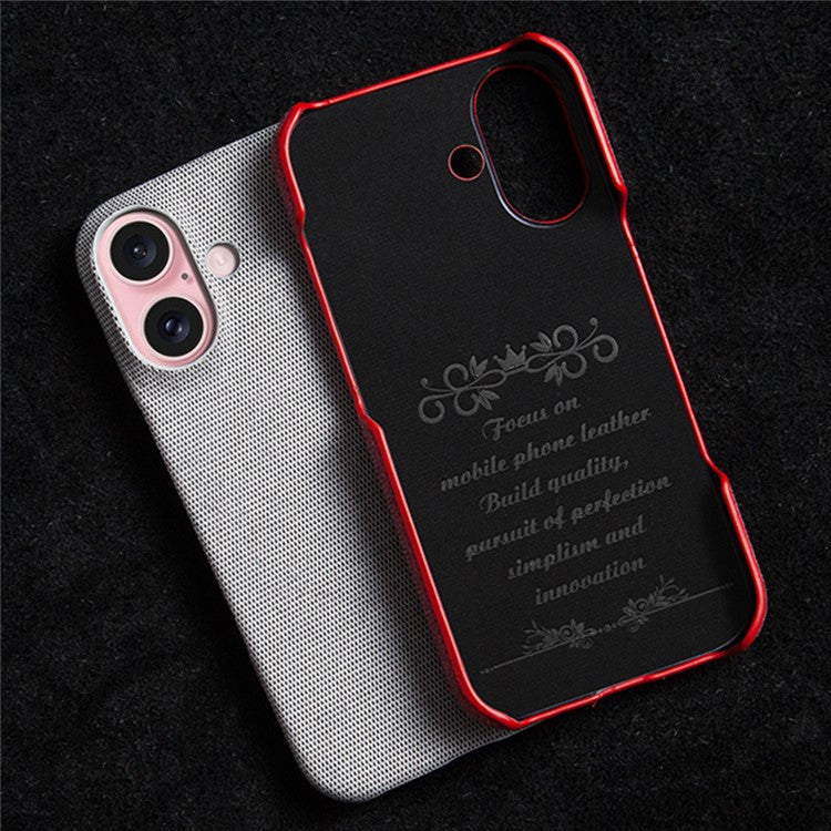 For iPhone 16 Case Cloth Texture Anti-scratch Protective PC Phone Cover - Brown