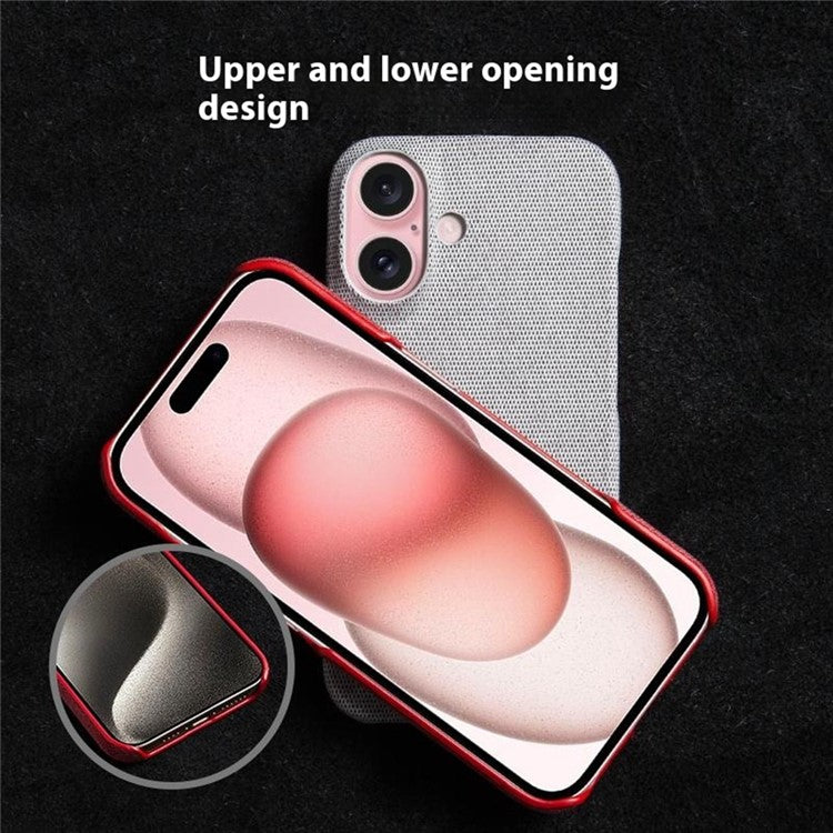 For iPhone 16 Case Cloth Texture Anti-scratch Protective PC Phone Cover - Brown