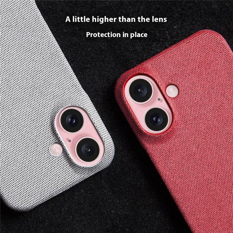 For iPhone 16 Case Cloth Texture Anti-scratch Protective PC Phone Cover - Brown