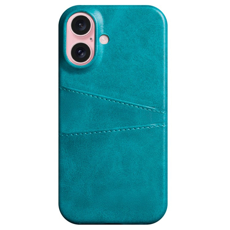 For iPhone 16 Plus Case Dual Card Slots PU Leather + Hard PC Phone Cover - Green