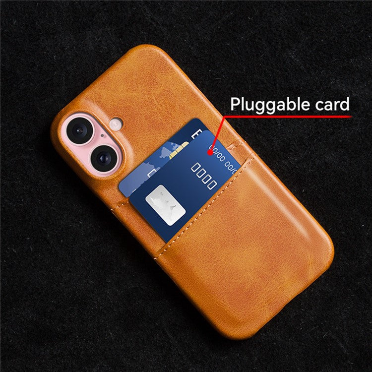 For iPhone 16 Plus Case Dual Card Slots PU Leather + Hard PC Phone Cover - Green